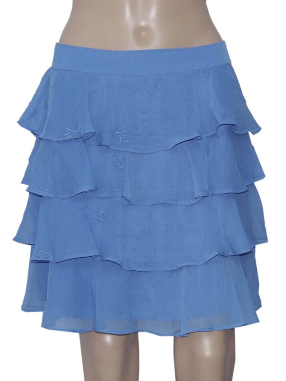 Nikkie Embroidered Tiered Ruffle Purple High Waist Casual Mini Skirt L 42